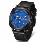 Mark Fairwhale FW-5510 AEROCOMMANDER Leather Military Watch with Blue Dial