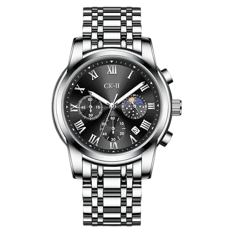 Mark Fairwhale FW-5039 CORDANT - Luxury Men’s Roman Numeral Quartz Watch with Stainless Steel Strap, Moon Phase & Chronograph