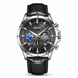 Mark Fairwhale FW-5870 LUNAVOR - Men’s Moon Phase Chronograph Leather Strap Watch