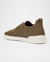Triple Stitch Deerskin Leather Slip-On Sneakers