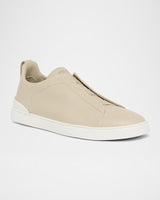 Triple Stitch Deerskin Leather Slip-On Sneakers